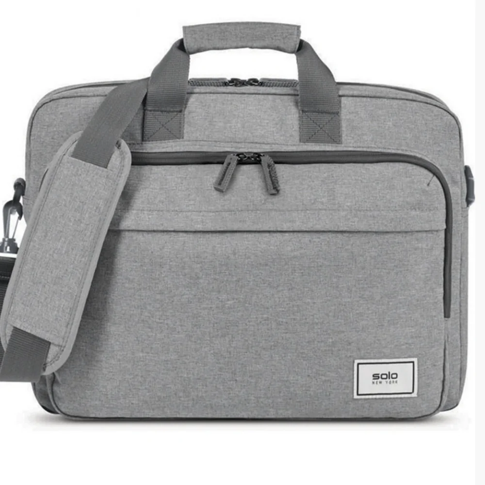 Solo New York Gray Re:New Recycled Adjustable Straps Laptop Briefcase Size 15.6